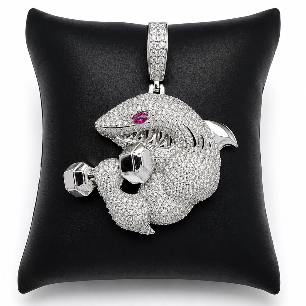 Iced Out Bodybuilder Shark Pendant - 925 Sterling Silver 3.90CT MOISSANITE